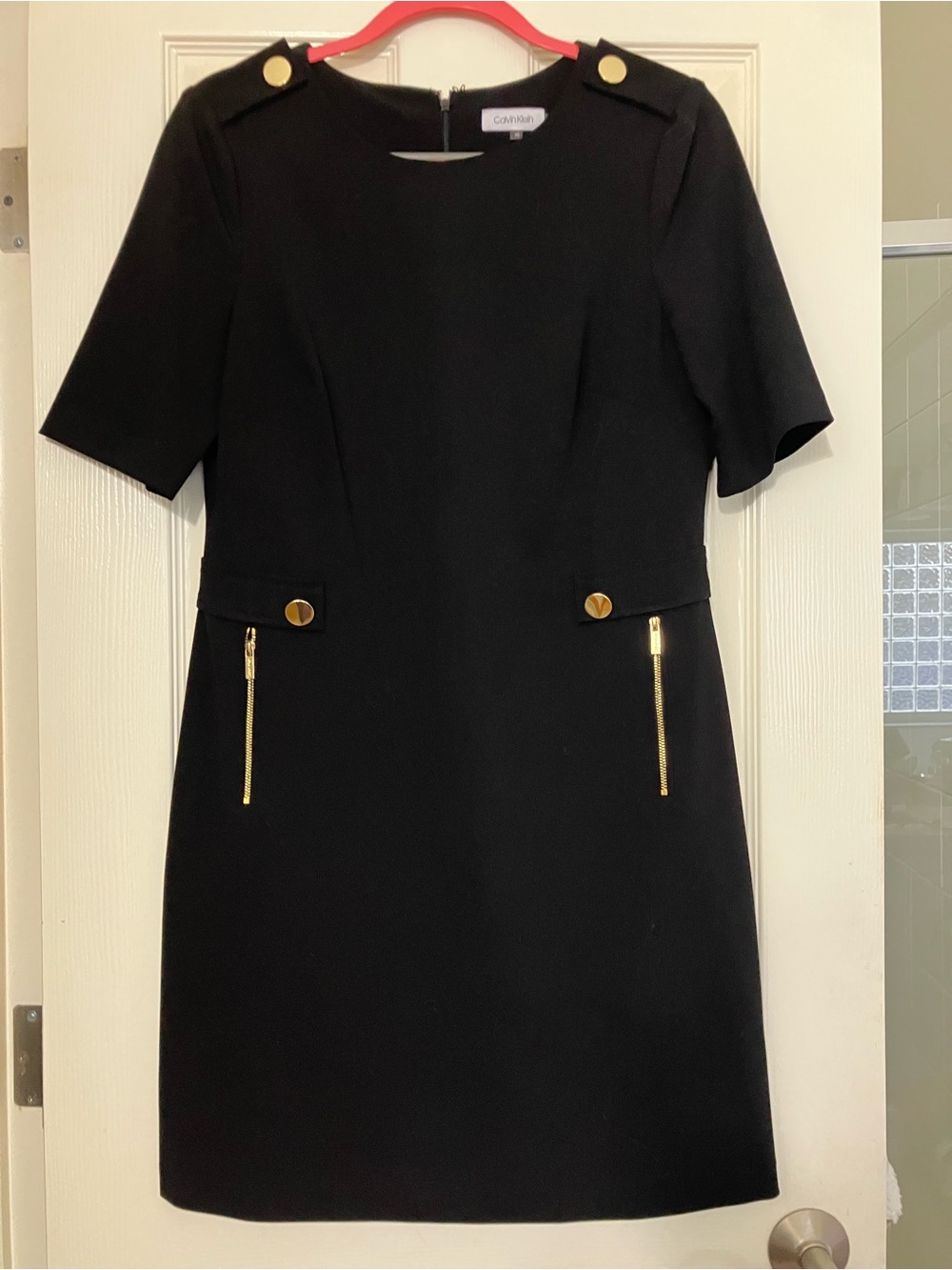 Calvin Klein Black Mini Shift Dress with Gold Hardware - Picture 1 of 3